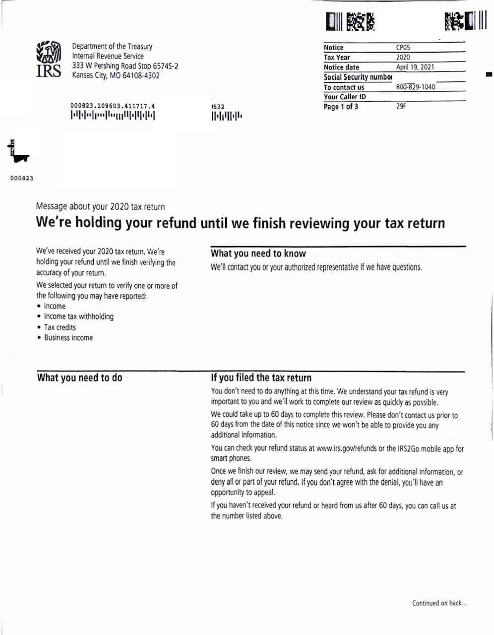 CP05 Notice From IRS
